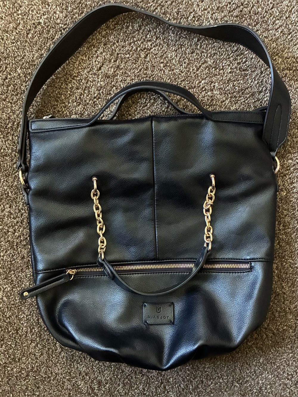 Mia & Joy Black Leather Slouchy Shoulder Bag